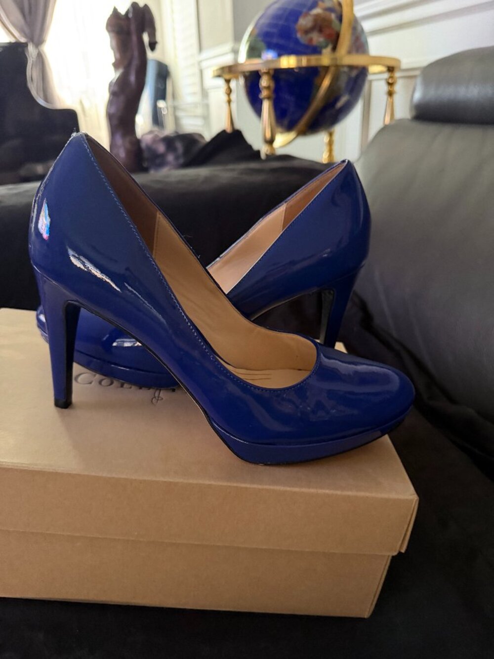 Cole Haan Chelsea Pump 7.5 Cobalt Patent Blue Heels Classic Stiletto Dress Shoe